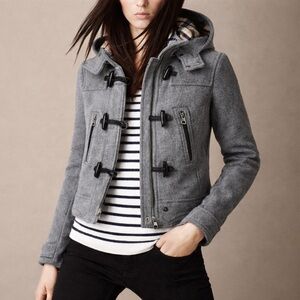 NWT Authentic Burberry Wool Crop Toggle Jacket Grey G-14 XS